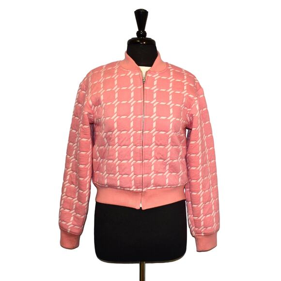 D0 NEW T ALEXANDER WANG Coral Embossed Cotton Blend Zip Front Bomber Jacket Sz M - Picture 1 of 5